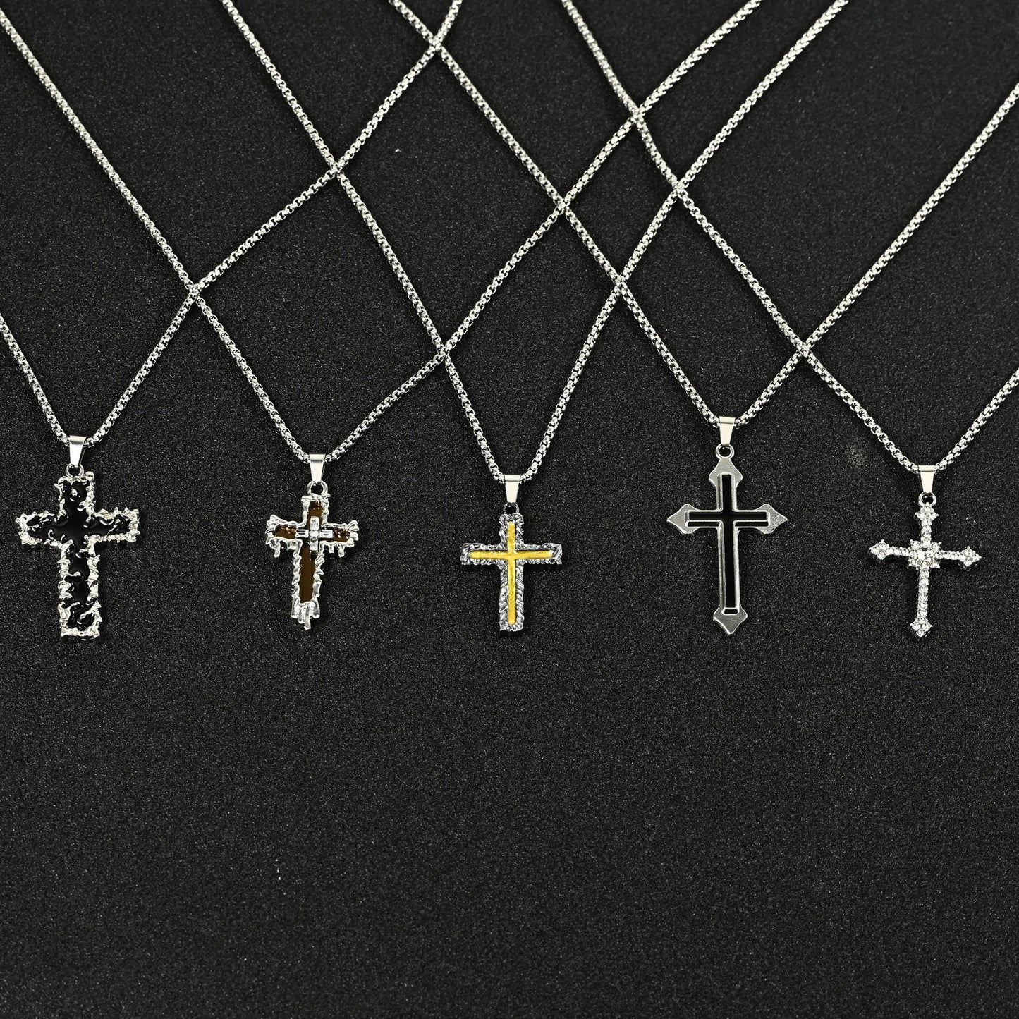 Hip Hop Necklace Jewelry Men's Popular Street Cross Personality Bouncing Alloy Pendant Sweater Chain Wholesale