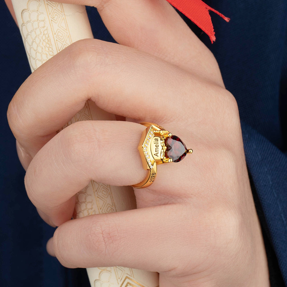 2025 New Cross-border Independent Station Graduation Commemorative Scholar Hat Women's Love Birthstone Ring Ring Customization
