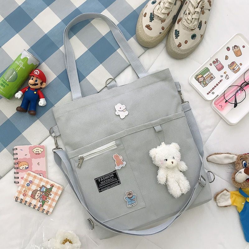 Ins Canvas Bag Female Student Korean Version Messenger Bag Large Capacity Fashion Versatile Single Shoulder Portable Tutoring Bag Double Shoulder Back