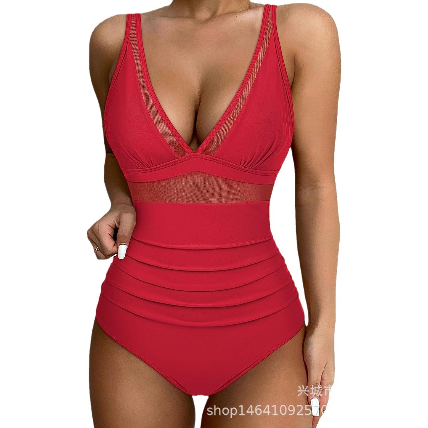 New European and American Foreign Trade Cross-border High-waisted One-piece Swimsuit Women's Tight and Sexy Amazon Hollow Popular Spot Swimsuit