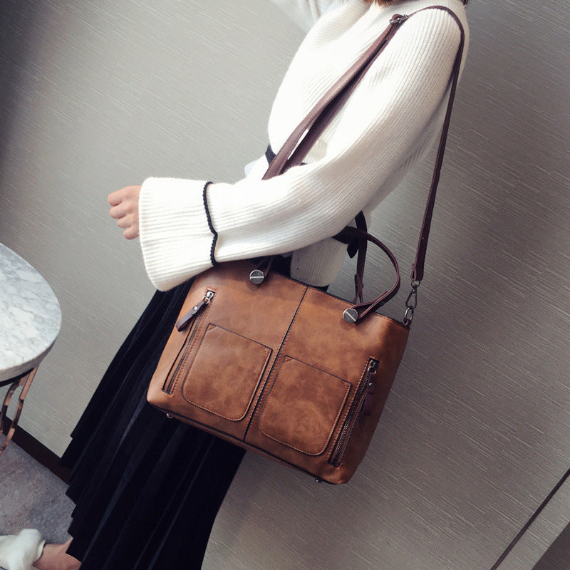 European and American Foreign Trade New Women's Bags Large Bags Simple and Fashionable Women's Handbags Retro Shoulder Messenger Bags