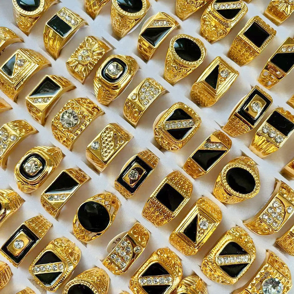 Popular Accessories, Hot Sales in Middle East Arabia, Gold Rhinestone Alloy Gold-plated Men's Rings Mixed Batch