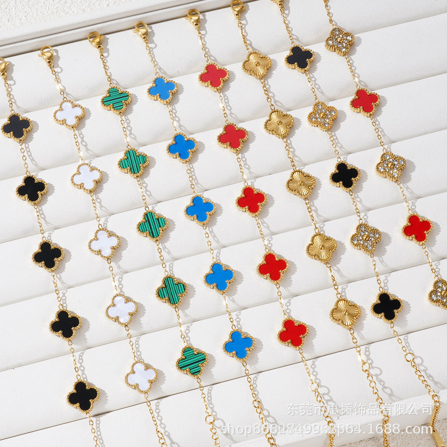 Explosive Lucky Four-leaf Clover Bracelet Titanium Steel Double-sided Fritillary 18K Stainless Steel Korean Version Versatile Factory Direct Sales