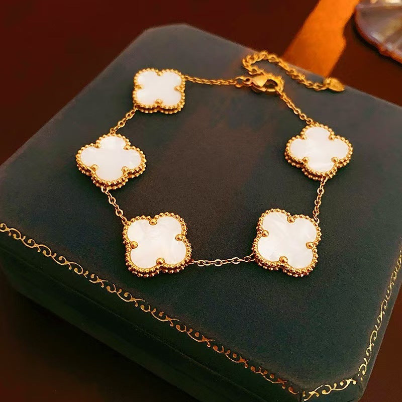 Popular 15MM Four-leaf Clover Bracelet Stainless Steel 18K Gold Five-flower Four-leaf Clover Double-sided Fritillary Fashionable Versatile Bracelet