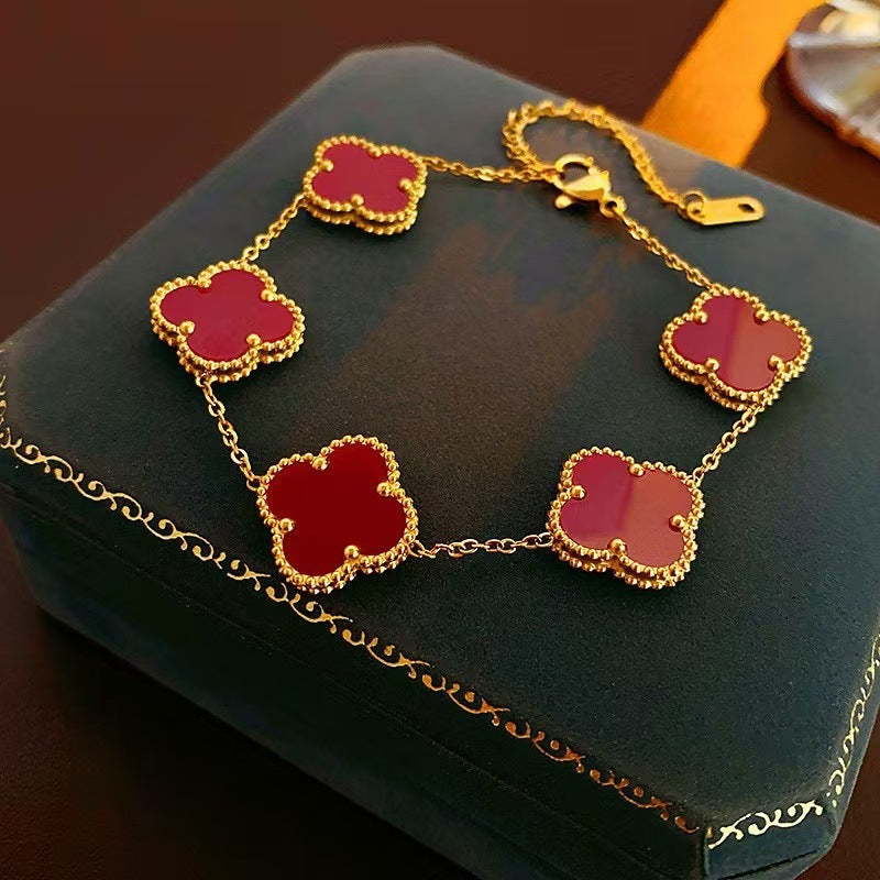 Popular 15MM Four-leaf Clover Bracelet Stainless Steel 18K Gold Five-flower Four-leaf Clover Double-sided Fritillary Fashionable Versatile Bracelet