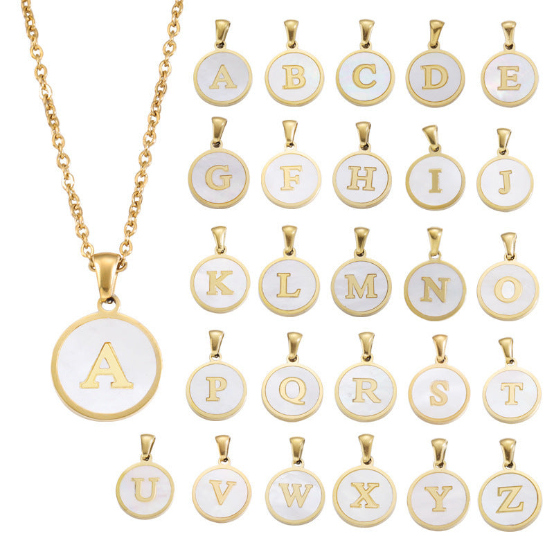 Foreign Trade Hot-selling Ins Wind Simple Alloy, English Letter Necklace Pendant Round Item Pendant 26 Letter Necklace