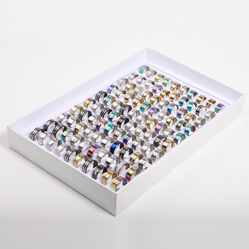 Colorful Jewelry Foreign Trade Trend Hot Sale 1.2 Thick Titanium Steel Mixed Ring Stainless Steel Mixed Ring Box Wholesale