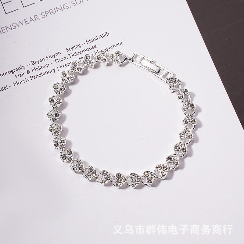 Popular Wish Foreign Trade Europe, America and Rome Bracelet Women's Zircon Crystal New Bracelet Ring Diamond Fashion Jewelry Full of Diamonds
