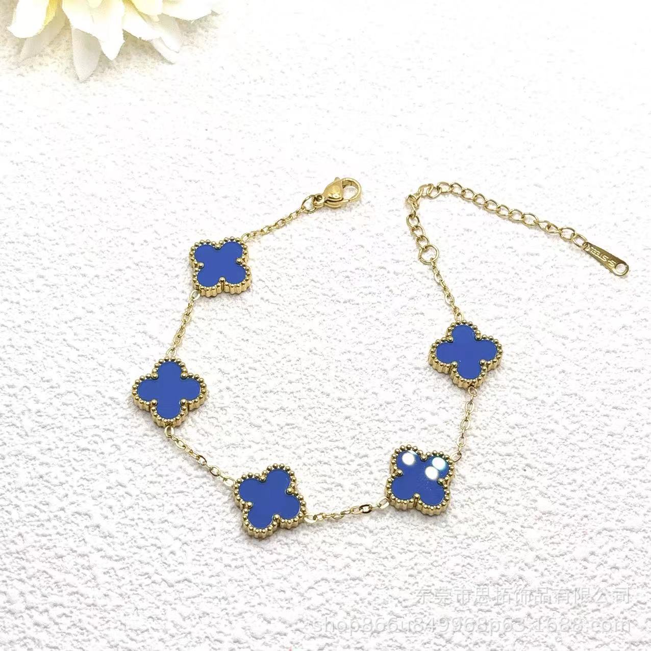 Explosive Lucky Four-leaf Clover Bracelet Titanium Steel Double-sided Fritillary 18K Stainless Steel Korean Version Versatile Factory Direct Sales