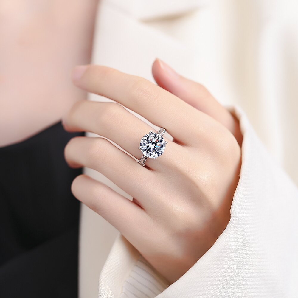 Hot Selling 5 Carat Eight Hearts Eight Arrows Platinum Plated Ring Ladies Ring Imitation Silver Ring Wholesale