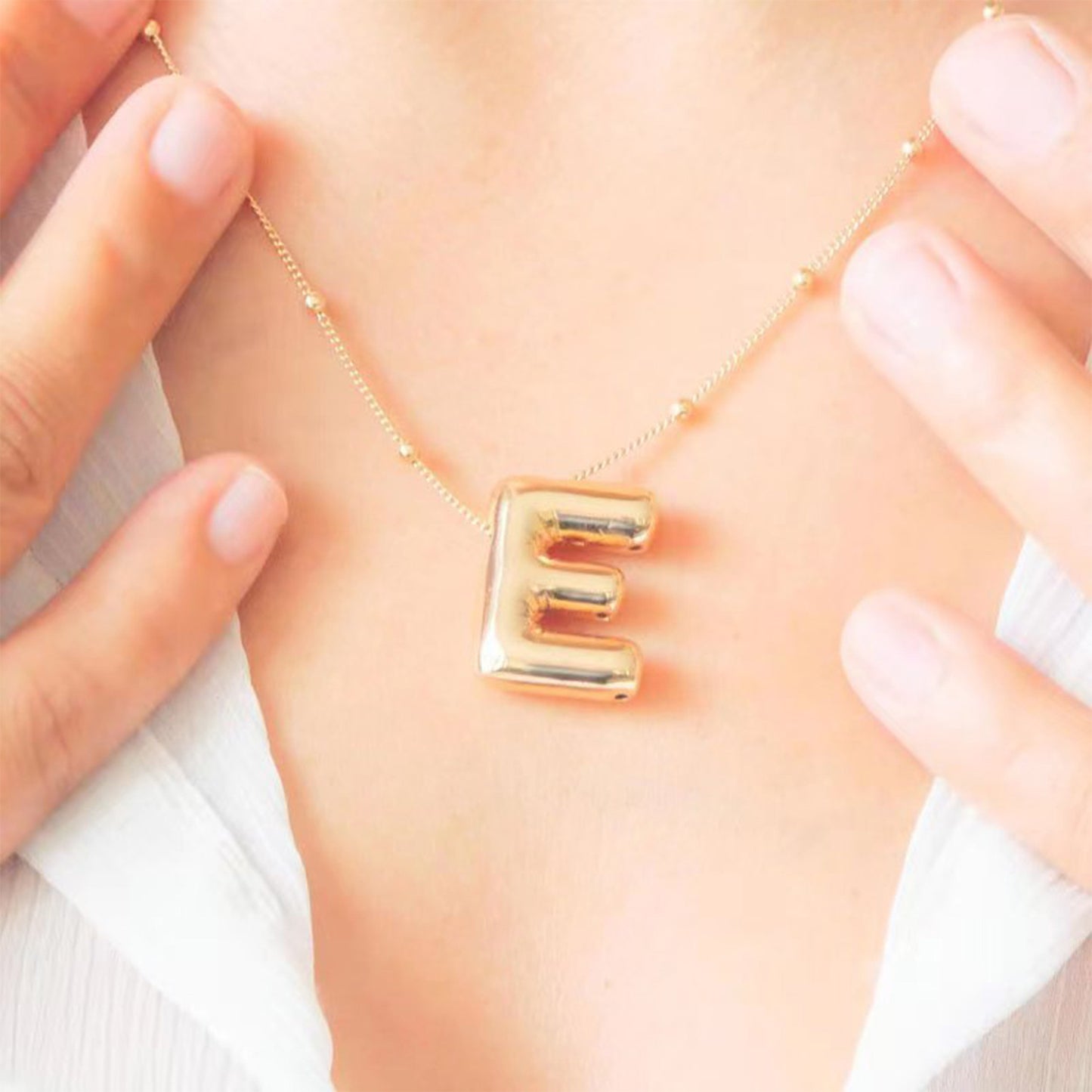 Hot-selling Balloon Glossy Letter Necklace Chubby Pendant European and American Fashion Simple Collarbone Chain