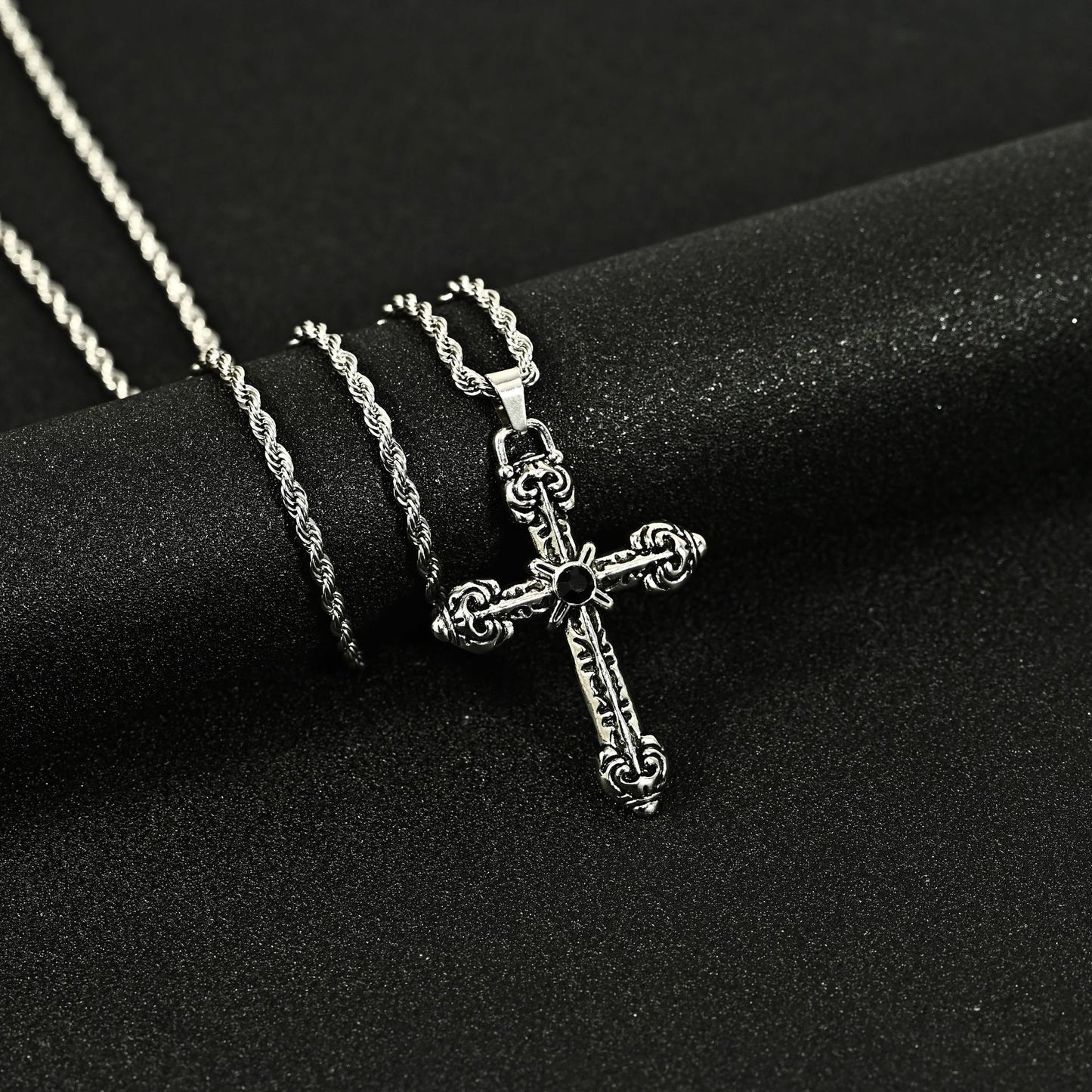 Hip Hop Necklace Jewelry Men's Popular Street Cross Personality Bouncing Alloy Pendant Sweater Chain Wholesale