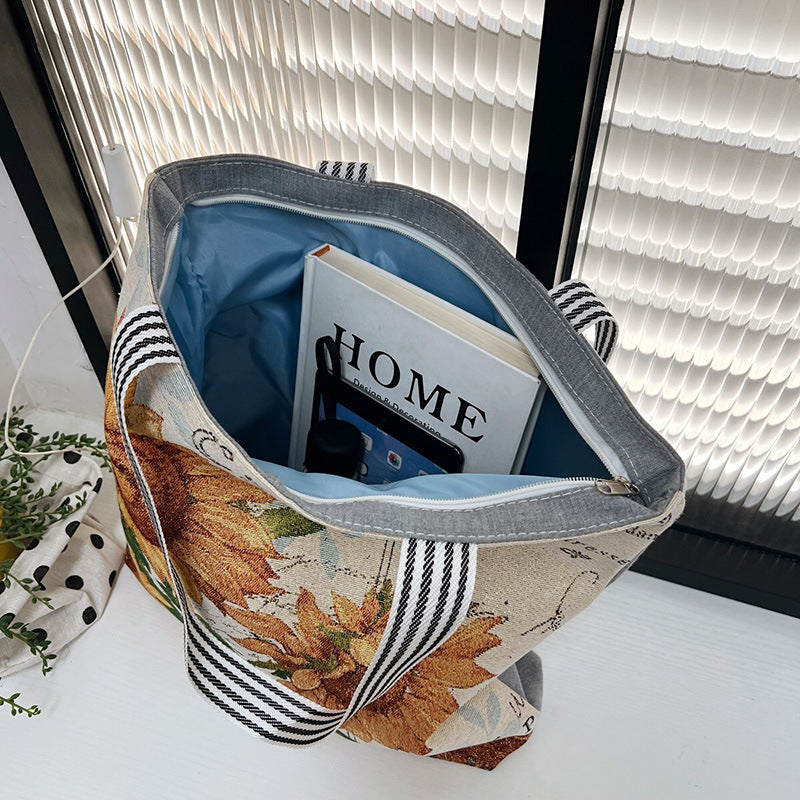 New Gold Silk Single-sided Cloth Bag Foreign Trade Fashion Shoulder Women's Bag Cute Shopping Bag Cross-border Supply Literary Canvas Bag