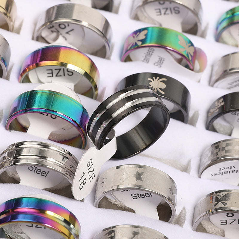 Colorful Jewelry Foreign Trade Trend Hot Sale 1.2 Thick Titanium Steel Mixed Ring Stainless Steel Mixed Ring Box Wholesale