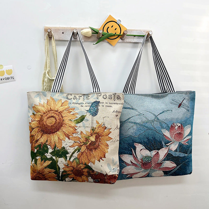 New Gold Silk Single-sided Cloth Bag Foreign Trade Fashion Shoulder Women's Bag Cute Shopping Bag Cross-border Supply Literary Canvas Bag