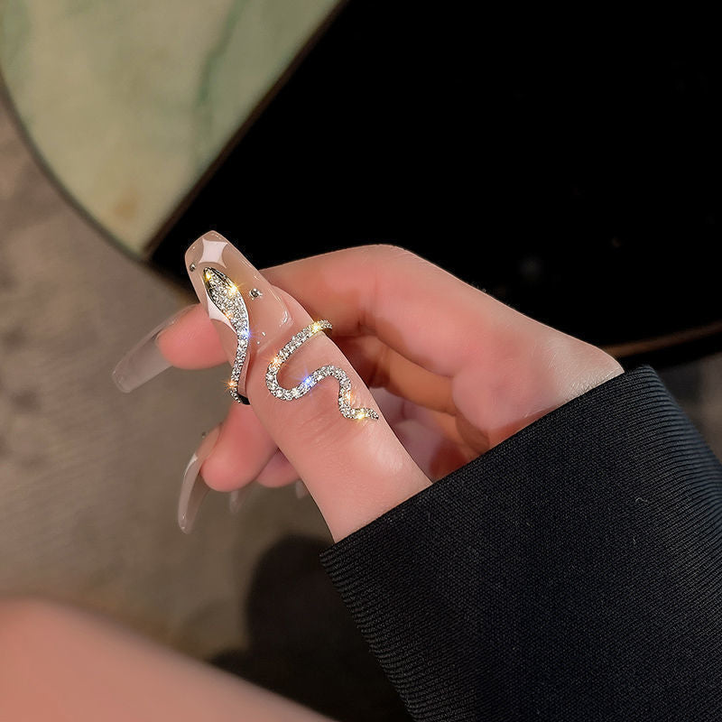 Hot-selling Micro-inlaid Zircon Wrapped Snake Ring Women's Niche Design Sense Fashion Personality Index Finger Ring