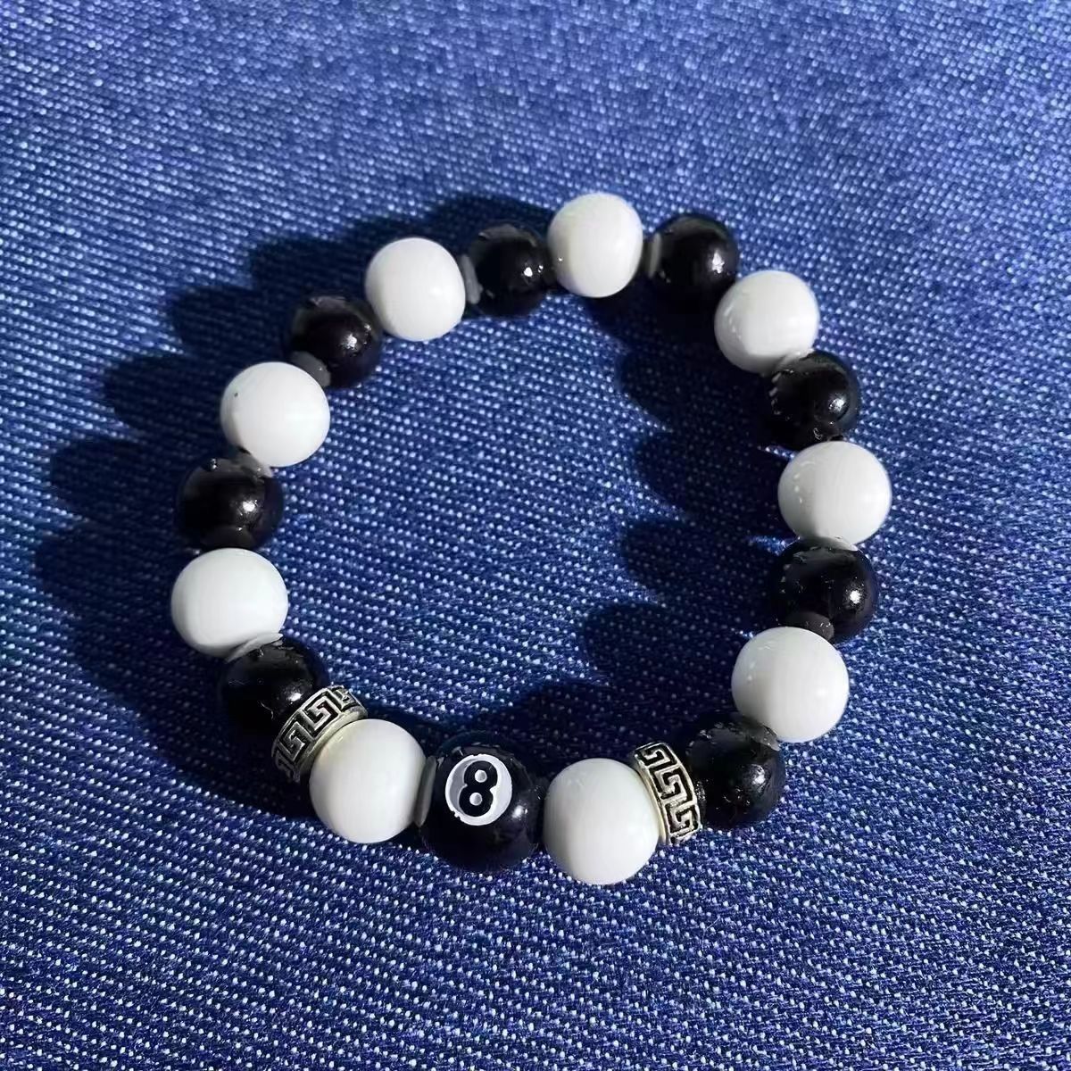 Popular Billiard Black Eight Bracelet Men's Versatile Non-fading Bracelet Super Fairy Couple Men's and Women's Beaded Jewelry