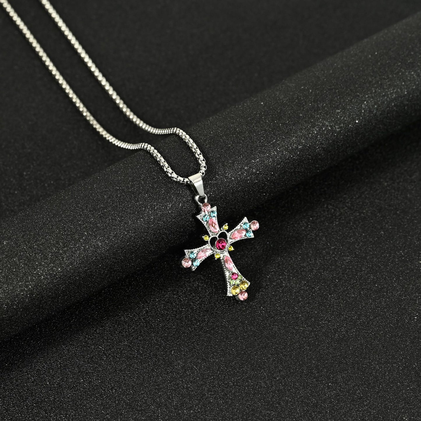 Hip Hop Necklace Jewelry Men's Popular Street Cross Personality Bouncing Alloy Pendant Sweater Chain Wholesale