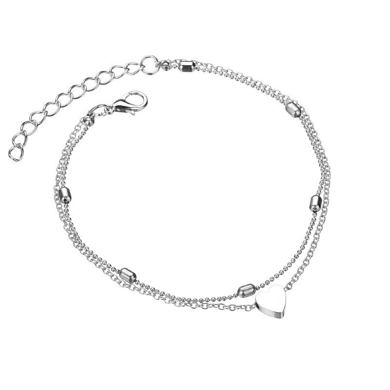 European and American New Anklet Fashion Round Bead Chain Multi-layer Love Alloy Women's Foot Jewelry Beach Anklet Cross-border Jewelry