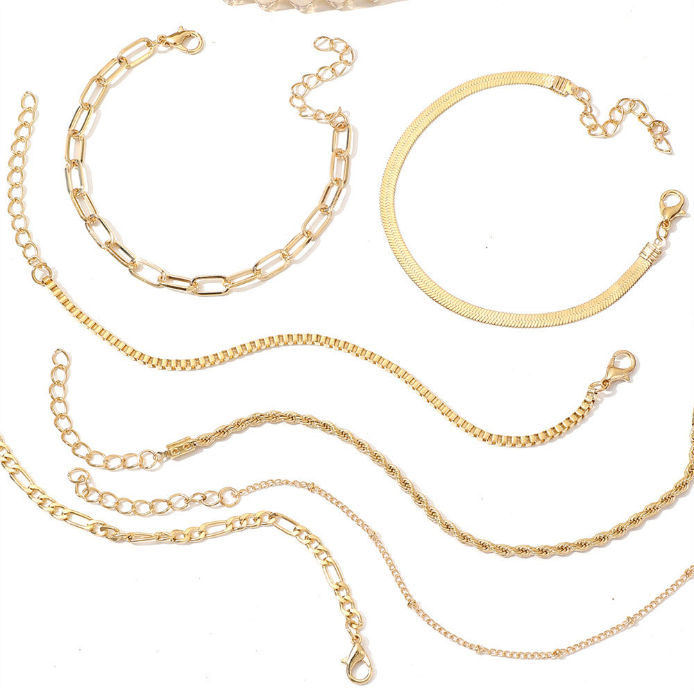 Europe and The United States Cross-border Bohemian Minimalist Jewelry Metal Chain Women's Set 6 Multi-layer Chain Simple Bracelet