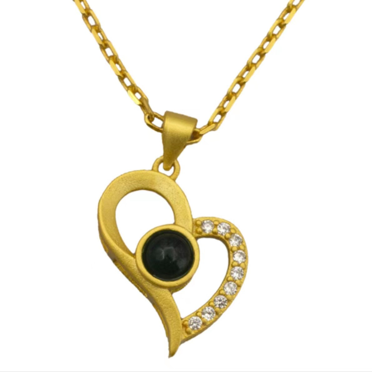 Europe and the United States hot-selling love oblique peach heart necklace 100 languages I love you simple collarbone chain picture customization