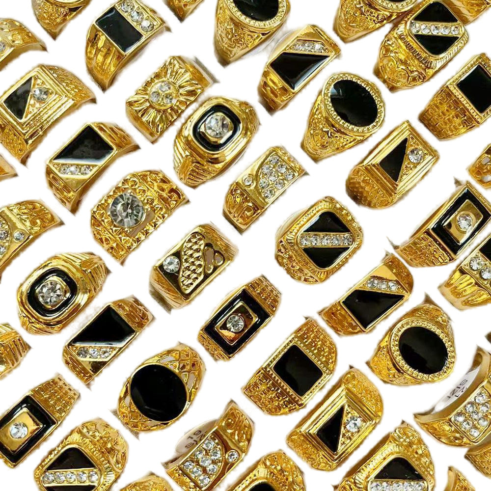 Popular Accessories, Hot Sales in Middle East Arabia, Gold Rhinestone Alloy Gold-plated Men's Rings Mixed Batch