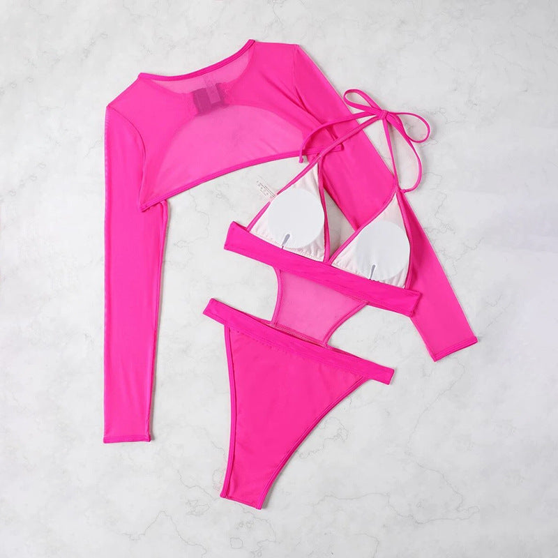 Amazon Multi-color Sexy Triangle One-piece Swimsuit Women, European and American Blouse Long-sleeved Hot Spring Bikini Swimsuit