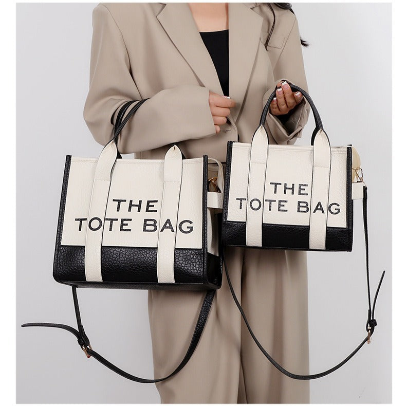 Foreign Trade Cross-border Double-color PU Letter Tote Bag, Fashionable and Versatile Women's Shoulder Messenger Bag Going Out Handbag