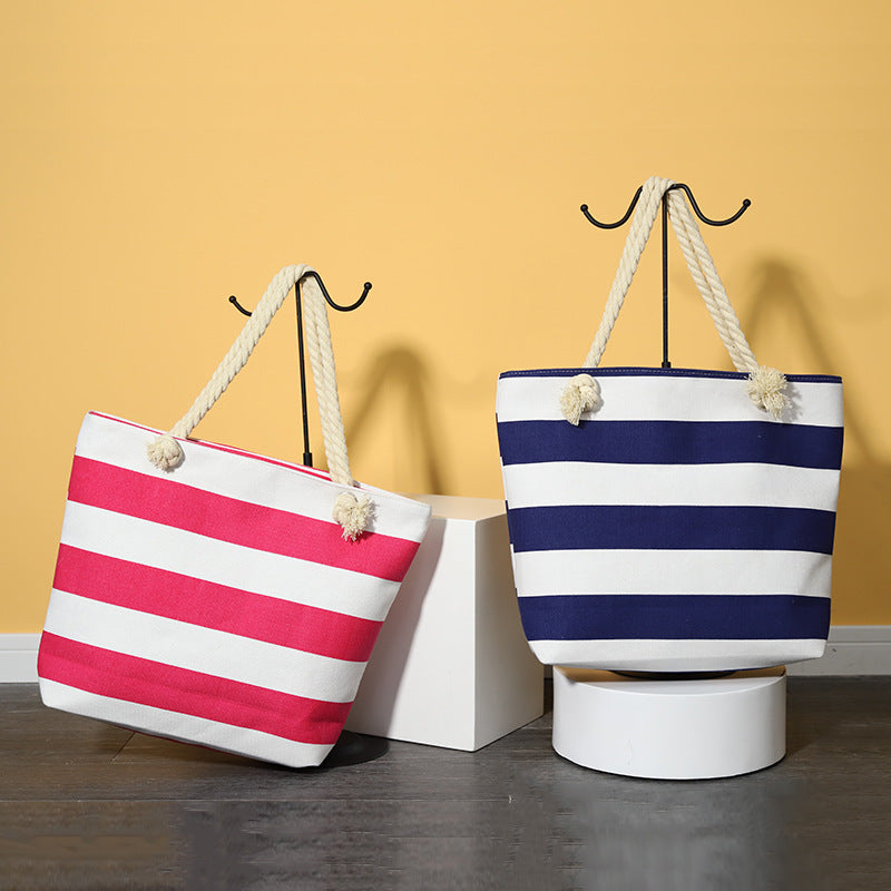 New Cross-border Beach Bag Striped, Foreign Trade Leisure Bag Amazon Armpit Bag Women's Shoulder Bag Women's Canvas Bag