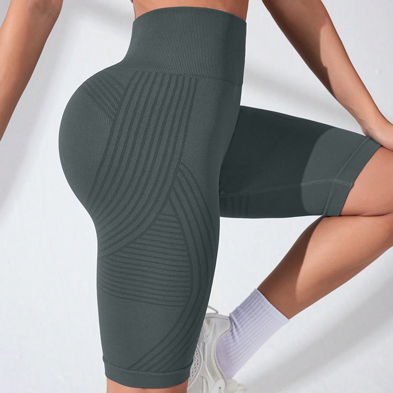 New Seamless Line Yoga Pants Women's Hip-lifting and Thin Bottoming Five-point Pants Tight Running Fitness Pants