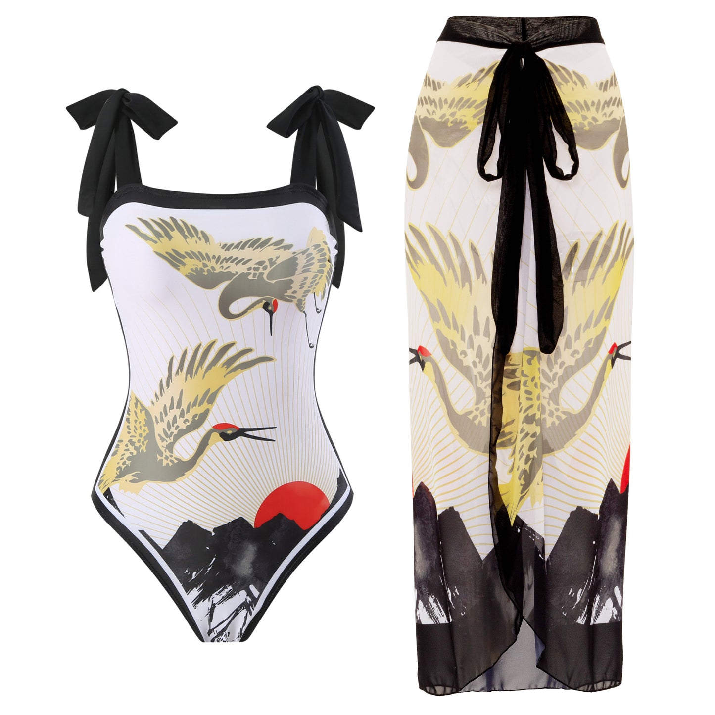 2025 European and American Foreign Trade One-piece Bikini Three-piece Suit Conservative Beach Skirt Chiffon Wrap Skirt Hot Spring Swimsuit Women