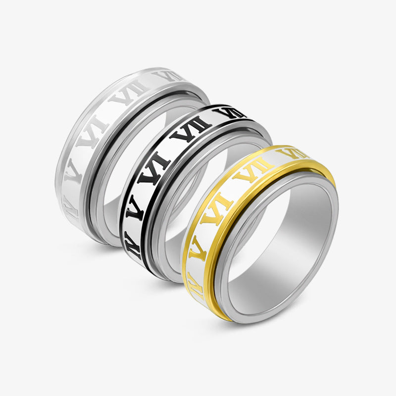 Hot Sale Rotatable Stainless Steel Ring Corrosive Roman Numeral Personalized Titanium Steel Ring Personalized Jewelry