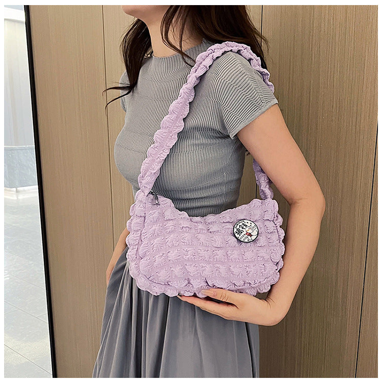 New Popular Cloud Puff Bag, Girl Fashion Pleated Shoulder Bag, Simple Portable Underarm Bag