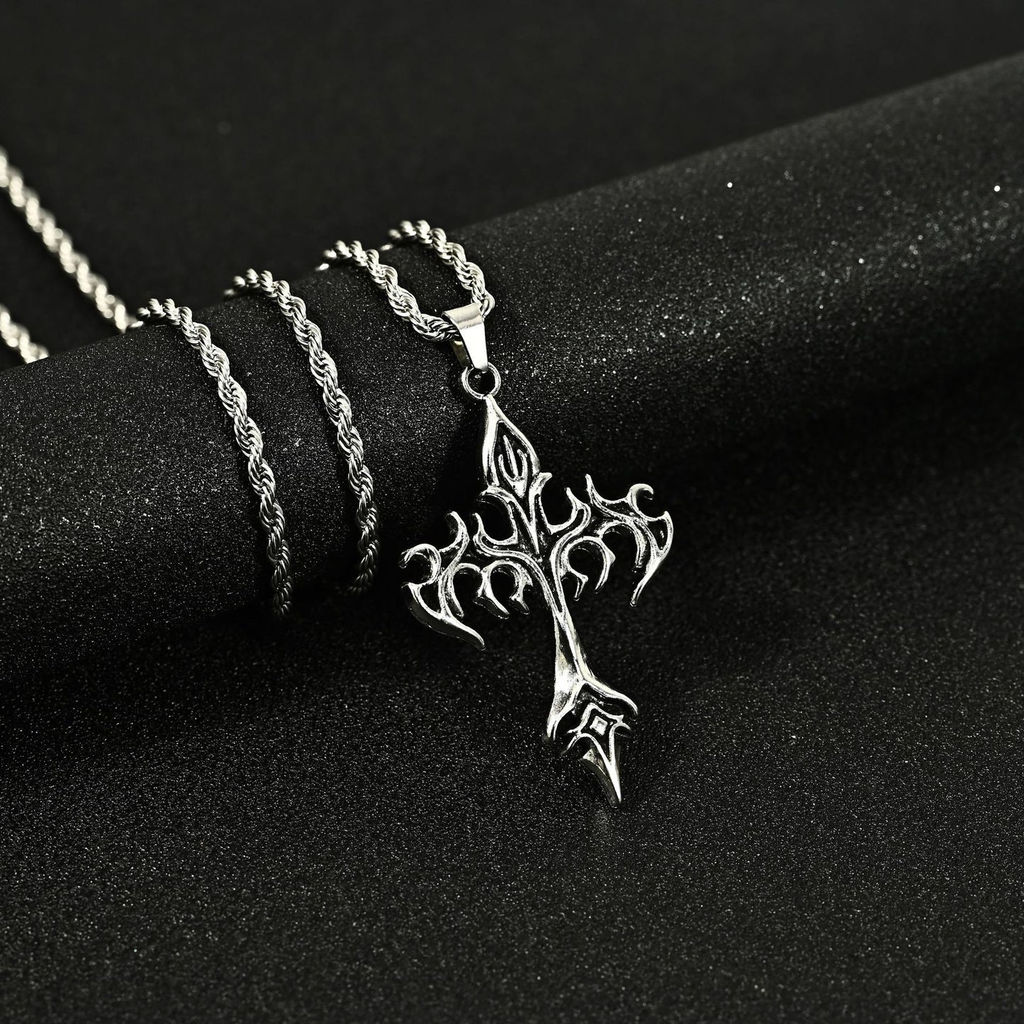 Hip Hop Necklace Jewelry Men's Popular Street Cross Personality Bouncing Alloy Pendant Sweater Chain Wholesale