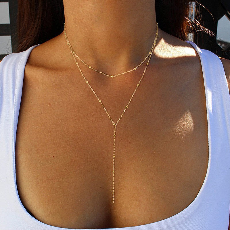Europe and The United States Cross-border Fashion Simple Geometric Fringed Round Beads Clavicle Multi-layer Temperament Explosion Long Necklace Wholesale