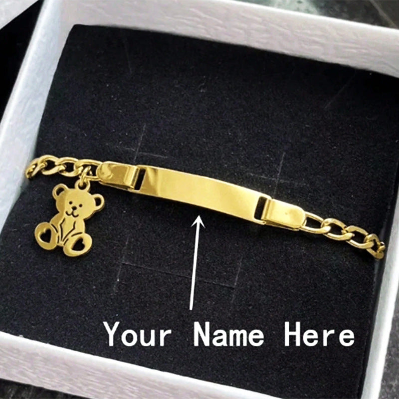 European and American New Fashion Versatile Baby Jewelry Titanium Steel Blank Curved Sign Adjustable DIY Text Bracelet