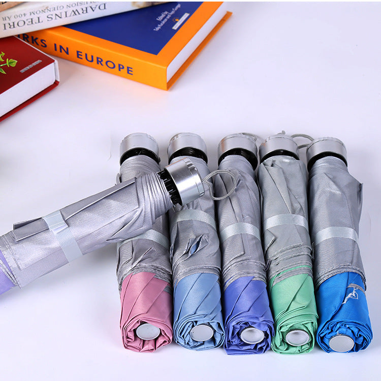Umbrella Special Creative Three-fold Inverted Rod Silver Glue Umbrella Weather and Rain Advertising Umbrella Can Be Customized Logo Folding Umbrella Wholesale