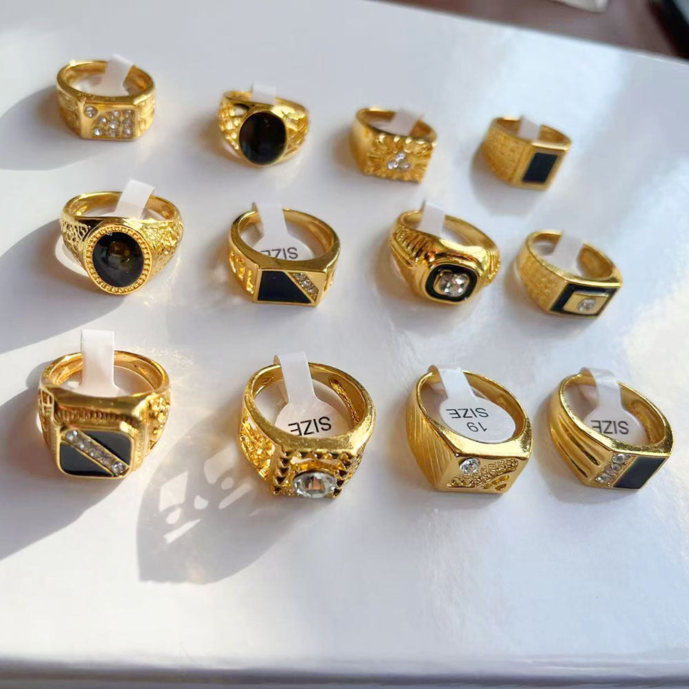 Popular Accessories, Hot Sales in Middle East Arabia, Gold Rhinestone Alloy Gold-plated Men's Rings Mixed Batch