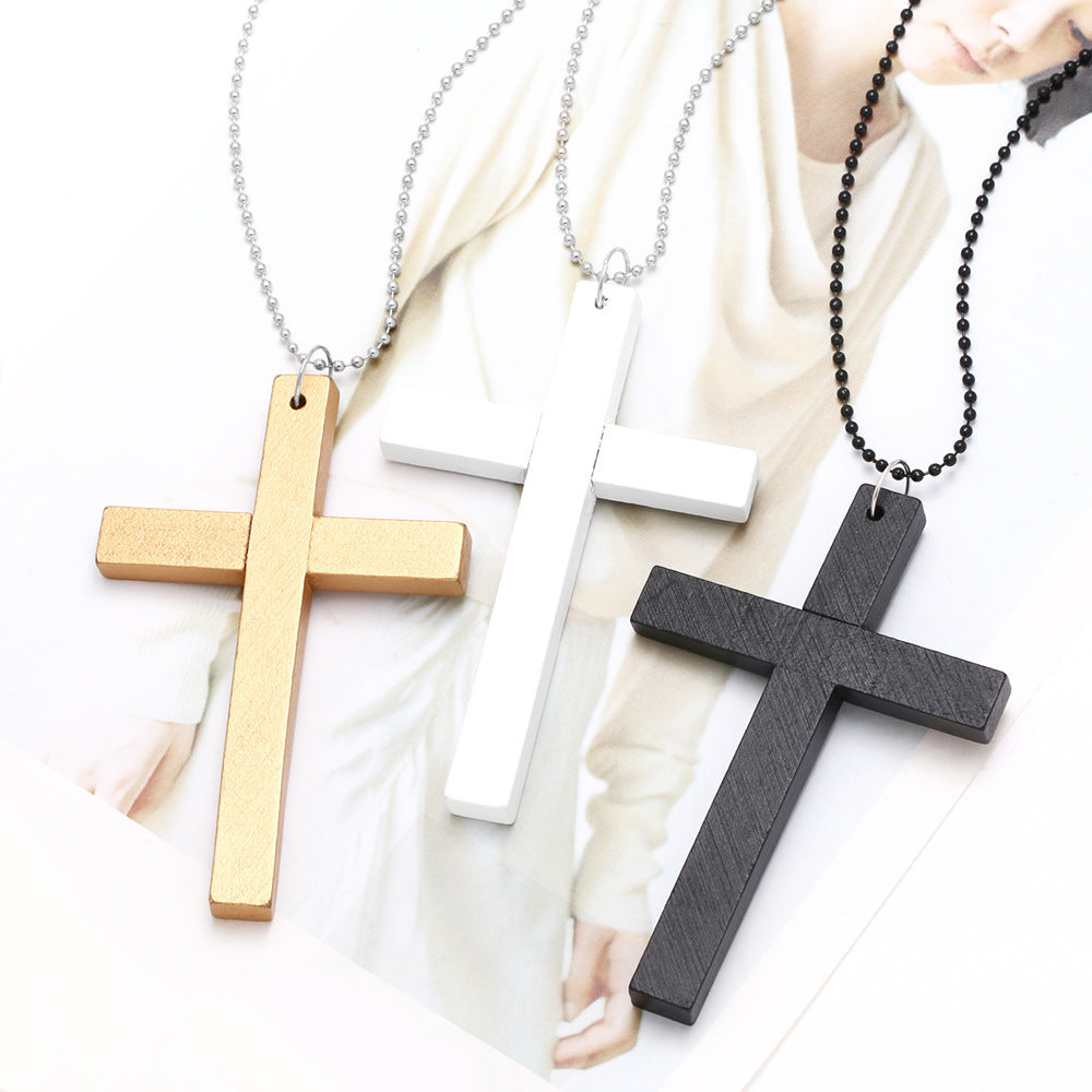 Hot Sale, European and American Fashion Cross Necklace, Wooden Simple Versatile Sweater Chain Accessories Nkd44