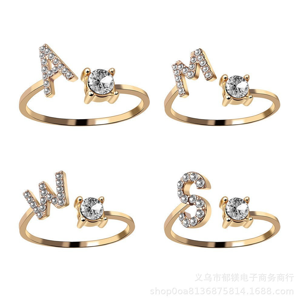 Popular Ring Jewelry, Creative Women's Ring Adjustable Opening Ring 26 Letter Ring Wholesale