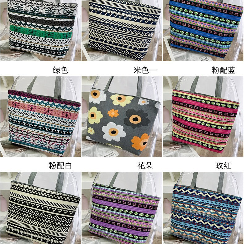 Foreign Trade New Canvas Bag Large-capacity Women's Bag Printed Handbag Ethnic Style Literary and Artistic Student Bag Shopping Bag