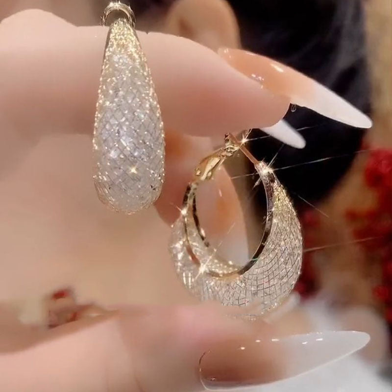 XP17 Exquisite Super Flash Mesh Yarn Zircon Earrings Women's Ins Tide Light Luxury Niche High-end Design Stud Earrings