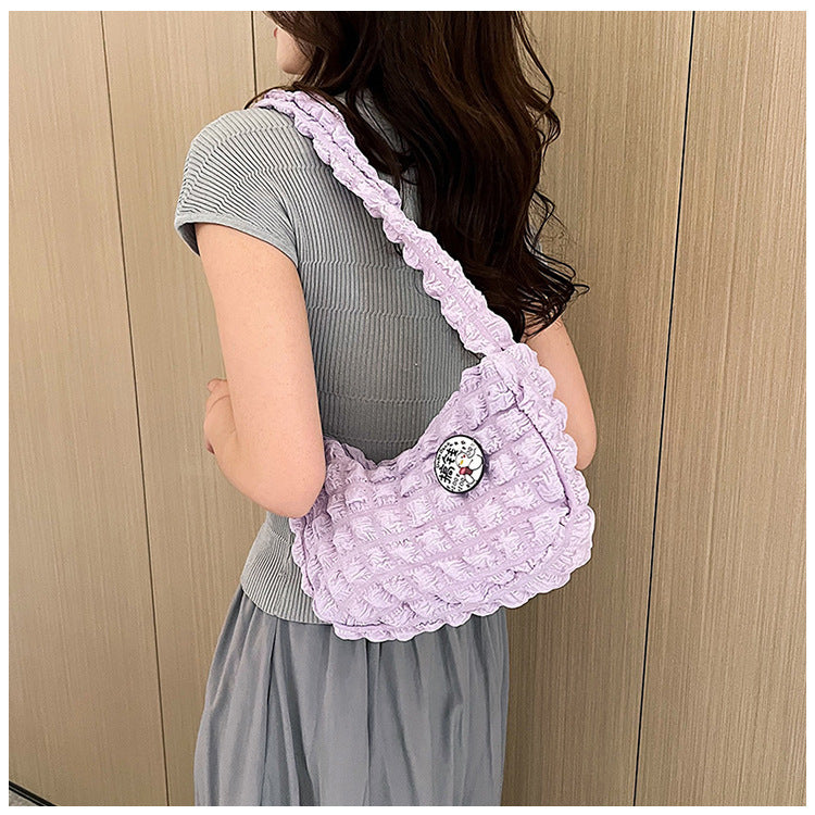 New Popular Cloud Puff Bag, Girl Fashion Pleated Shoulder Bag, Simple Portable Underarm Bag