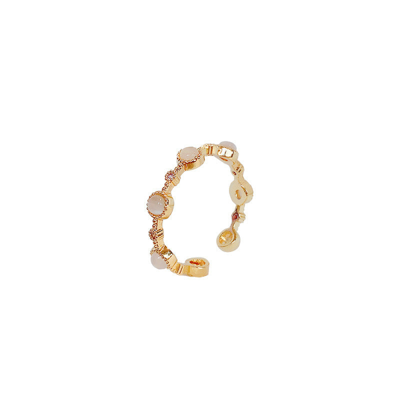 Korean Light Luxury High-end Zircon Pearl Ring Women's Retro Niche Design Bow Ring Ring Open Jewelry
