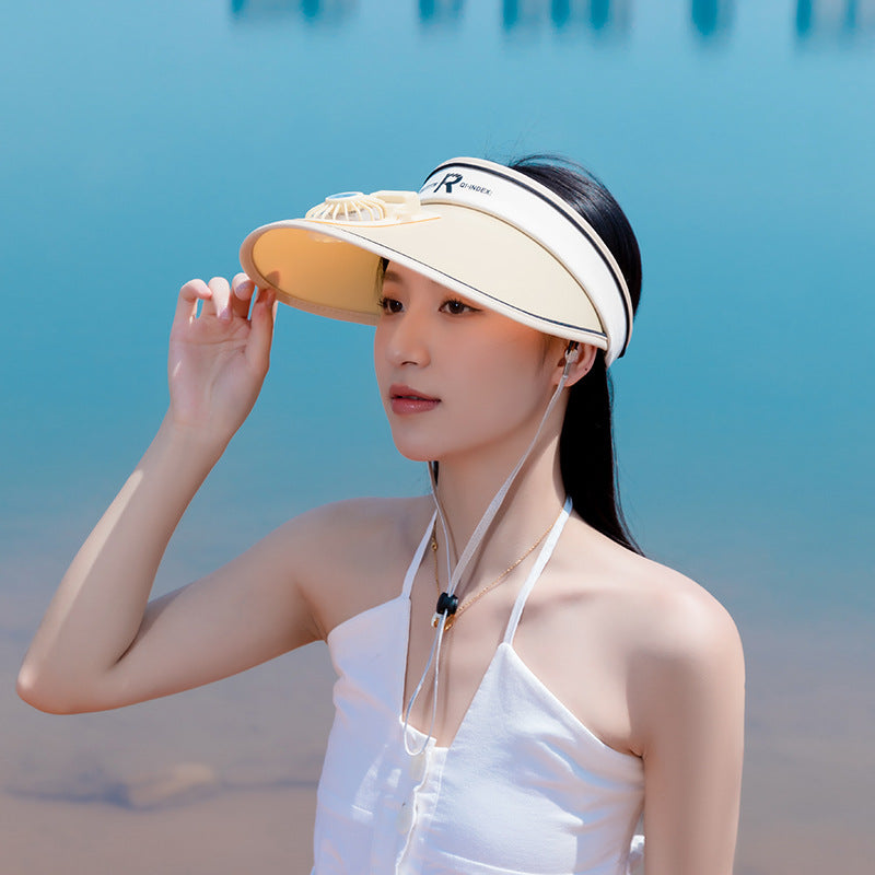 Summer Hat Empty Top Sunshade Fan Hat Travel Outdoor Sun Hat Women's Charging Big Edge Sunshade Hat Wholesale Hat