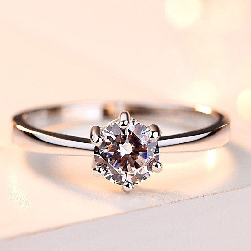 Korean Version of The Explosion, Six-claw 1-carat Simulated Diamond Ring, Open Ring, Female Wedding Proposal, Couple's Ring, Wedding Ring Wholesale