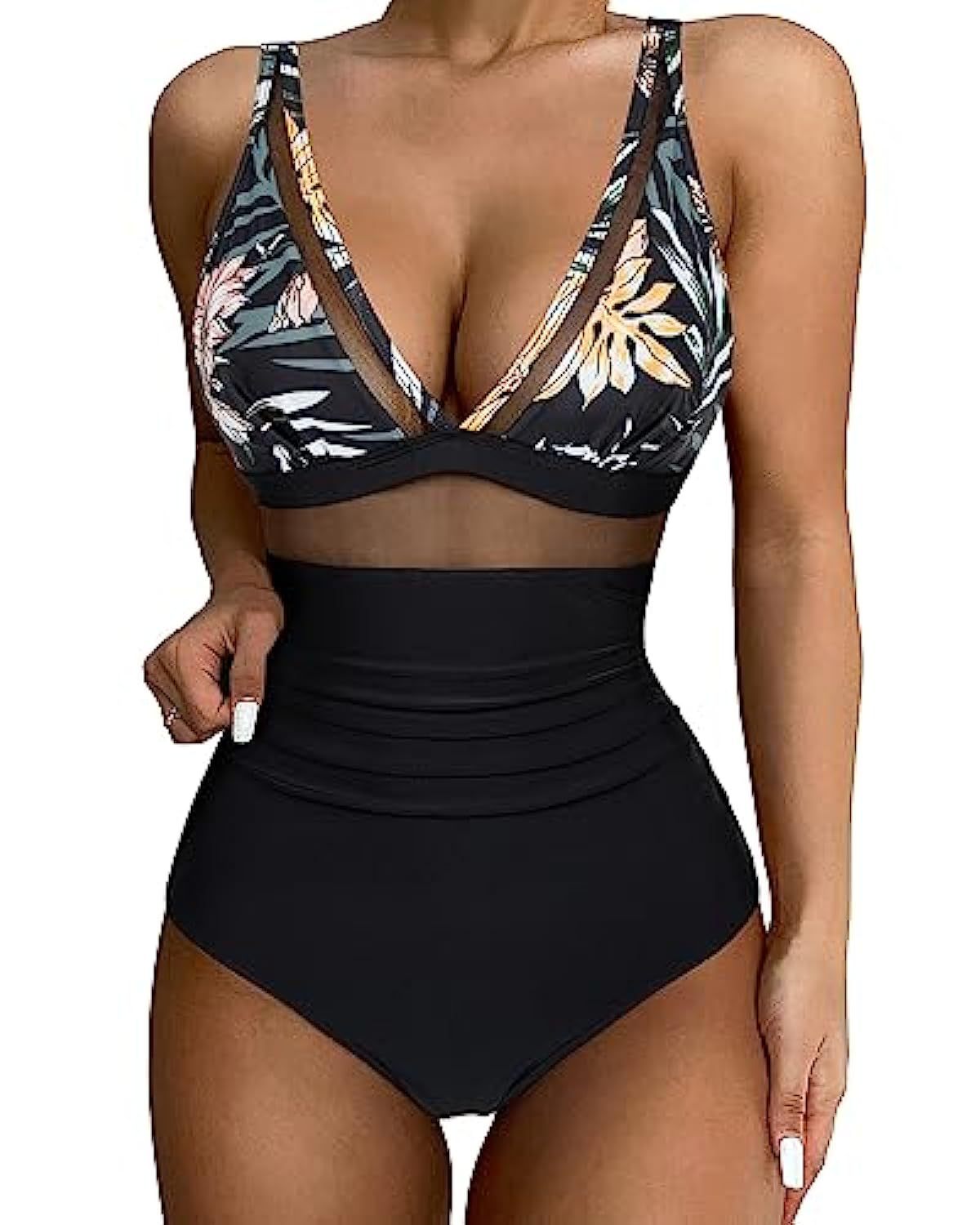 New European and American Foreign Trade Cross-border High-waisted One-piece Swimsuit Women's Tight and Sexy Amazon Hollow Popular Spot Swimsuit