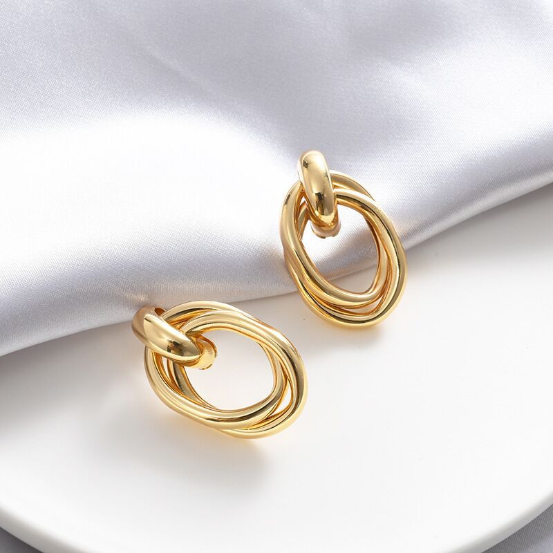 XP17 Japanese and Korean Minimalist Style, European and American Cold Wind Loop Earrings, New Trendy Earrings, Stud Earrings, Geometric Metal Earrings.