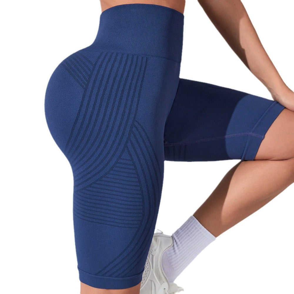 New Seamless Line Yoga Pants Women's Hip-lifting and Thin Bottoming Five-point Pants Tight Running Fitness Pants