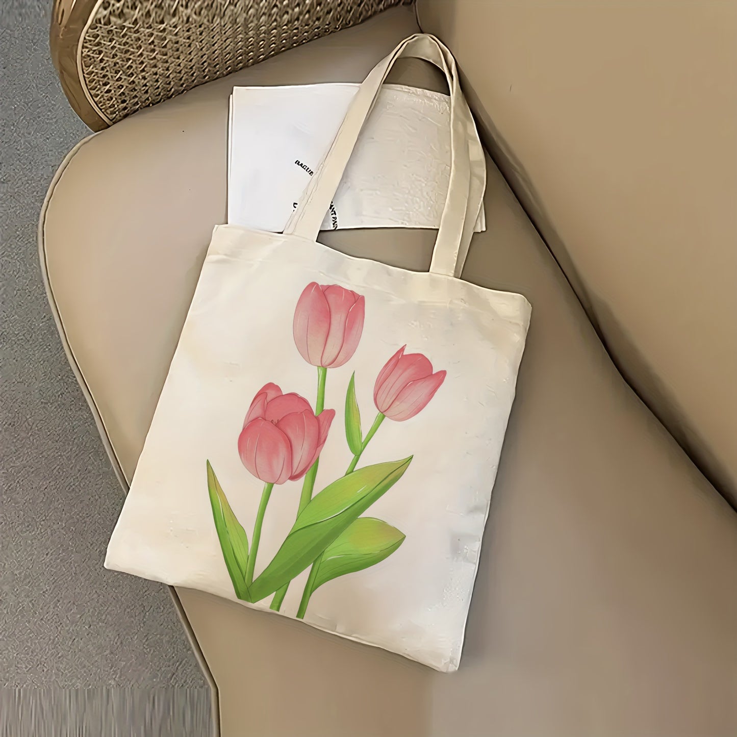 Tulip Flowe Printed Canvas Bag Tote Bag Casual Durable Shopping Bag Gift